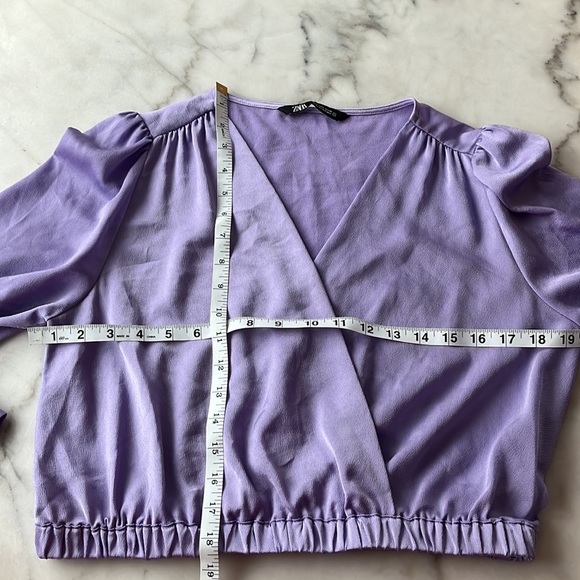 Zara satin effect draped lilac Blouse long sleeve large - Picture 3 of 9
